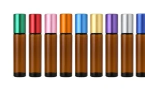 Frasco vidro âmbar R16 roll-on premium 10 ml (tampas coloridas)