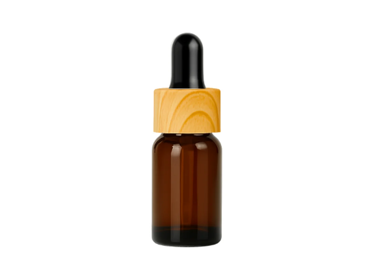 Frasco âmbar CG tampa madeira bulbo preto 5 ml