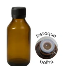 Frasco âmbar R24 tampa lacre + batoque bolha 100 ml