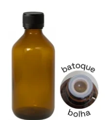 Frasco âmbar R24 tampa lacre + batoque bolha 250 ml