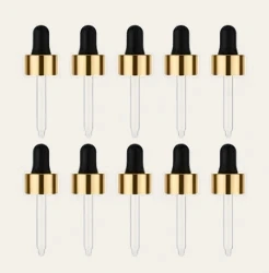 Pipeta vidro R18 luxo dourada bulbo preto (kit 10)
